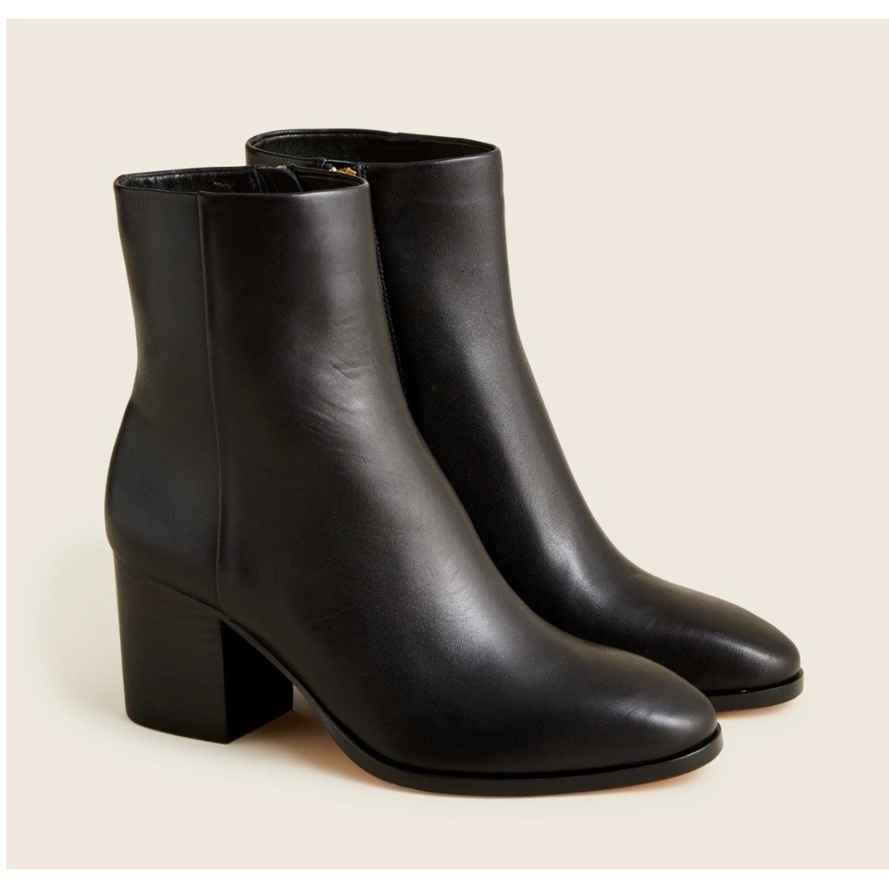 J.Crew Sadie Stacked-heel Ankle Boots Black Leather BA566 Womens 8.5